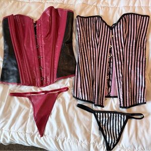 Pink and Black Striped Corset Set
